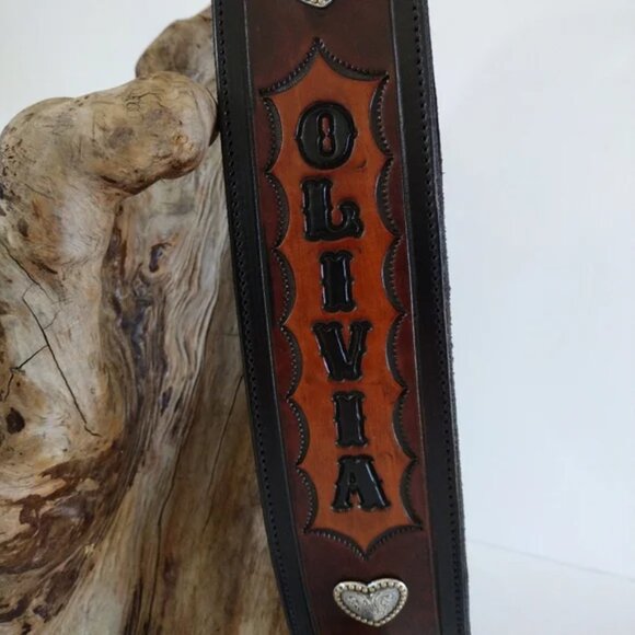 Custom Hand Tooled Leather Guitar Strap Adjustable Olivia - Picture 1 of 13